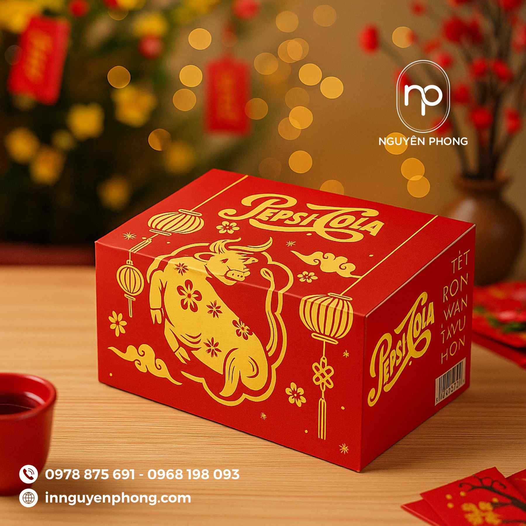 Mẫu thùng carton nước ngọt bắt mắt dịp tết